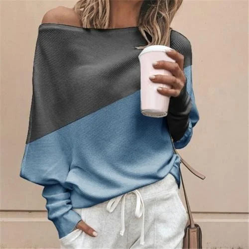 FashionSierra - Sexy Color Block Off Shoulder T-Shirt