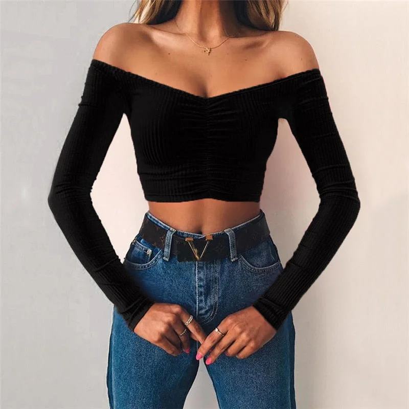 DressBetty - Slim Cross Long Sleeve Crop Top