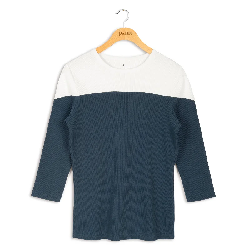 Point Ribbed Colorblock Crewneck Top