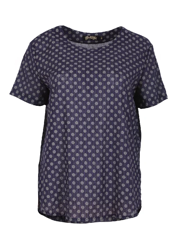 Polka Dot Top Navy in Seersucker