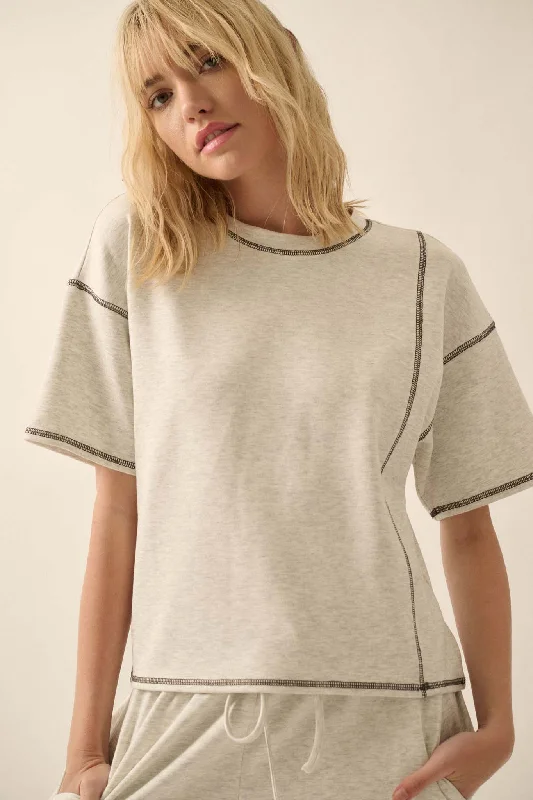 Premium Scuba Contrast-Stitch Loose-Fit Boxy Tee