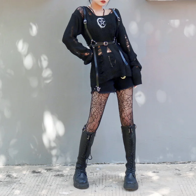 Punk black sweater + belt YV46078