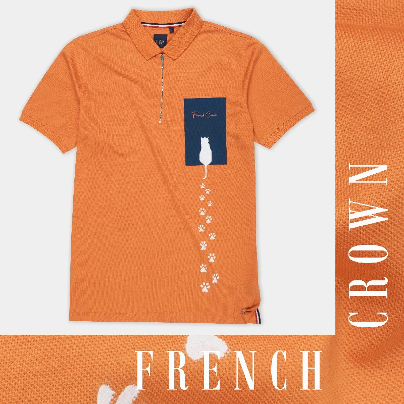 Sienna Orange Cat Hand Painted Premium Cotton Pique Polo