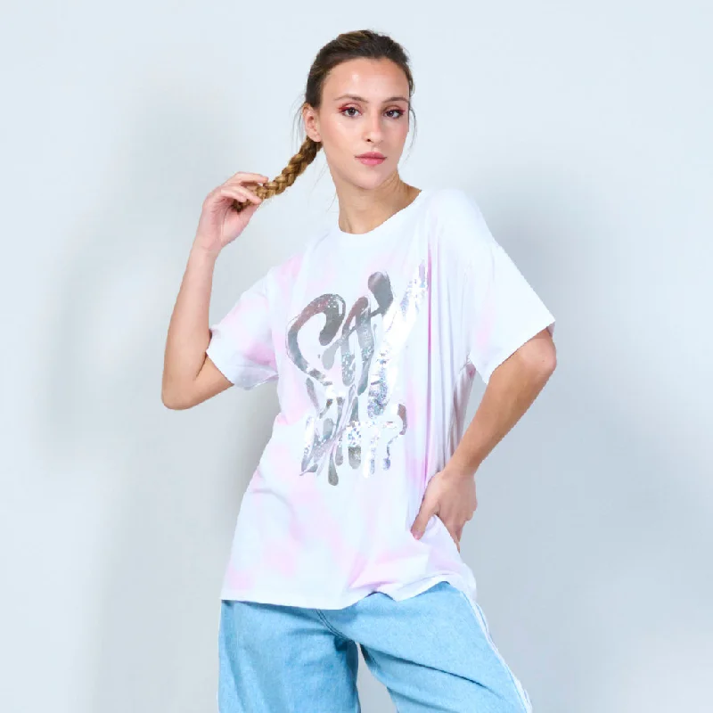 Silver sequin dripping paint effect t-shirt wholesale