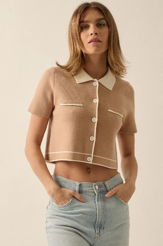 Study Break Sweater-Knit Cropped Button-Up Shirt