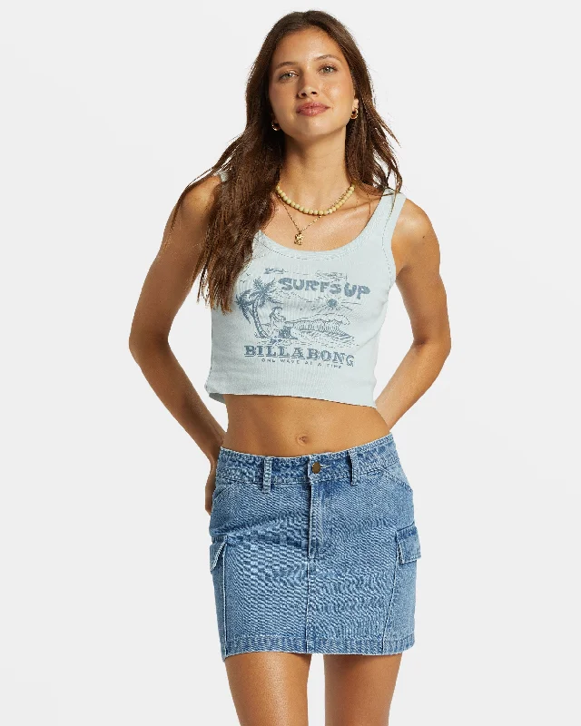 Surfs Up Cropped Tank Top - Dusk Blue