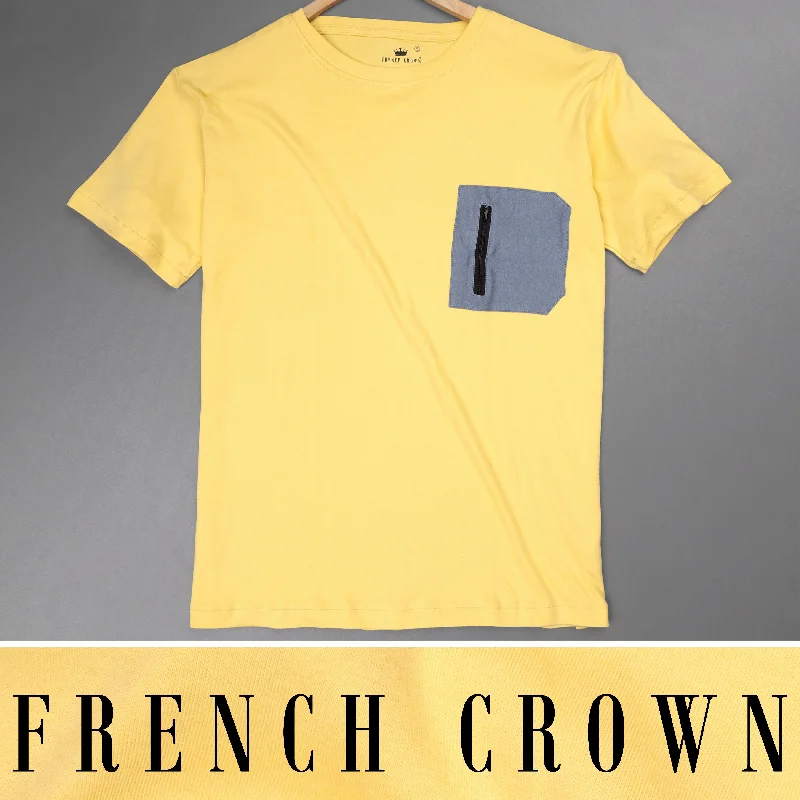 Sweet Corn Yellow with zipper pocket heavyweight premium cotton winter T-shirt