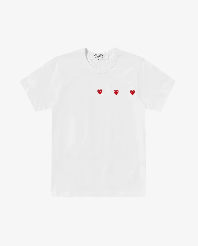 T337 UNISEX HORIZONTAL 3 HEART T-SHIRT / WHITE