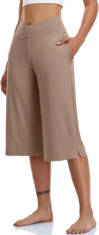 FashionSierra - Casual Wide Leg Yoga Capris Crossover High Waist Capri Pants