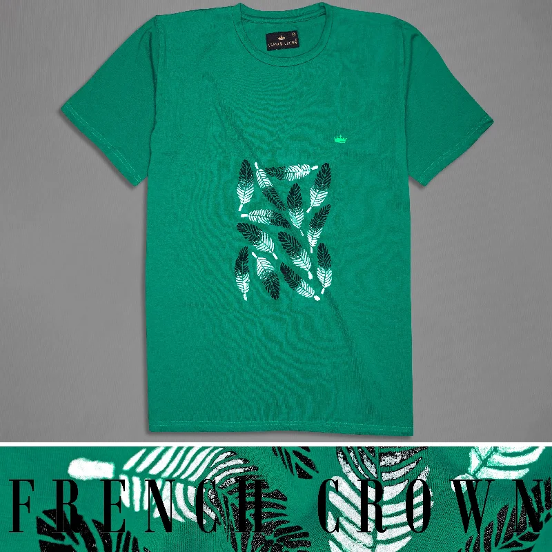 Tropical Green with Leaves Hand Painted Premium Cotton T-shirt