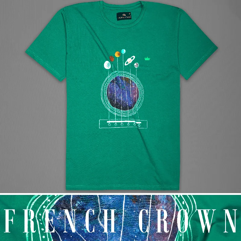 Tropical Green with Planets Hand Painted Premium Cotton T-shirt