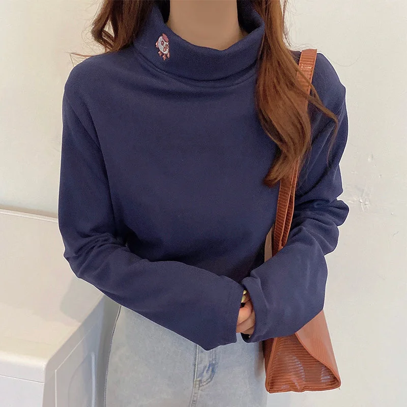 Turtleneck embroidery cartoon top yv30360