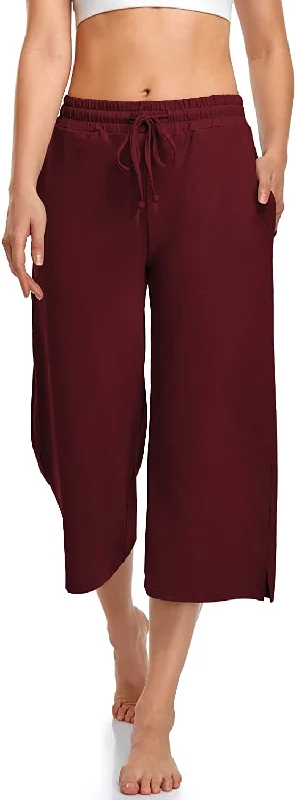 FashionSierra - Capri Yoga Pants Wide Leg Drawstring Loose Comfy Lounge Pajama Capris Sweatpants