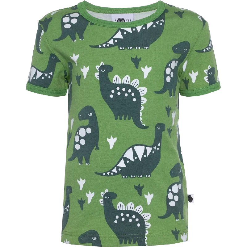 VISA Short Sleeve Shirt - Dinosaur in Forest and Dark Green