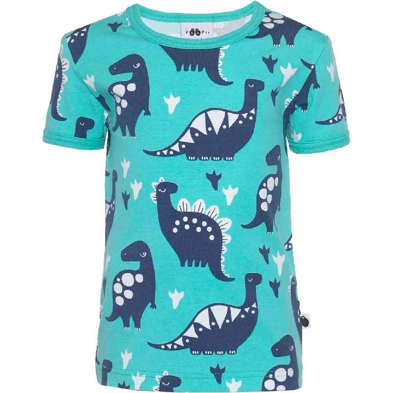 VISA Short Sleeve Shirt - Dinosaur in Turquoise and Blueberry