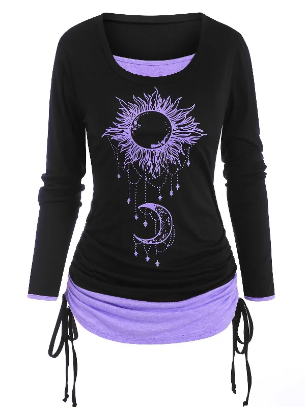 FashionSierra - Cinched Sun Moon Print T Shirt