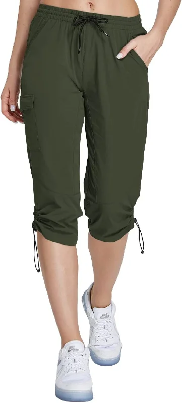 FashionSierra - Hiking Cargo Capri Pants with Zipper Pockets Casual Lightweight Quick Dry Water Resistant