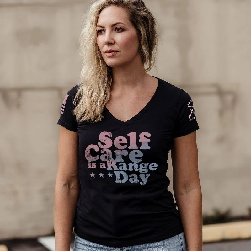 Women's Self Care Is A Range Day V-Neck - Black